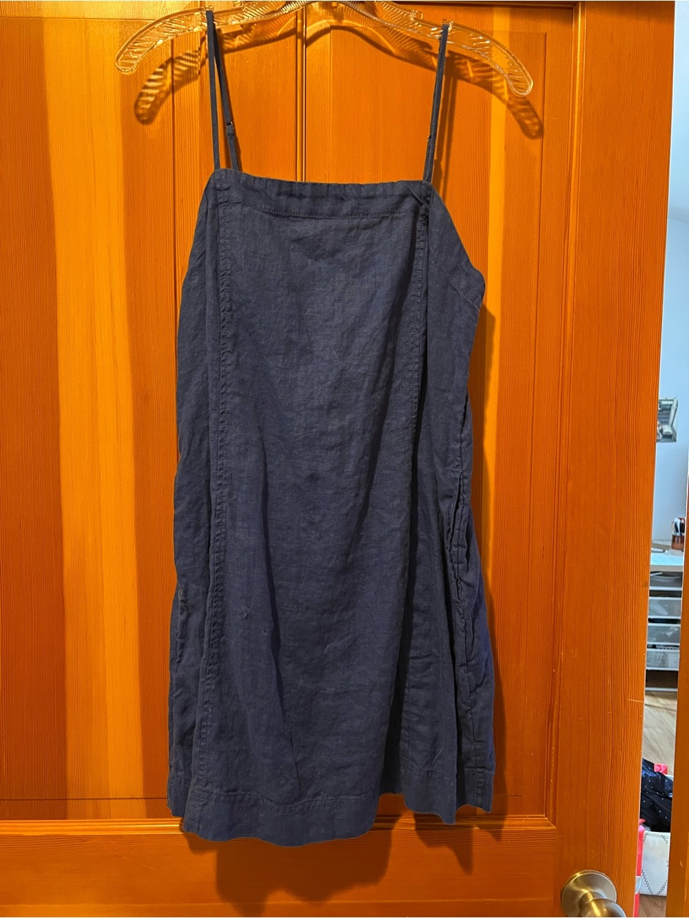 Linen-Blend Blue Slip Dress with Adjustable Straps